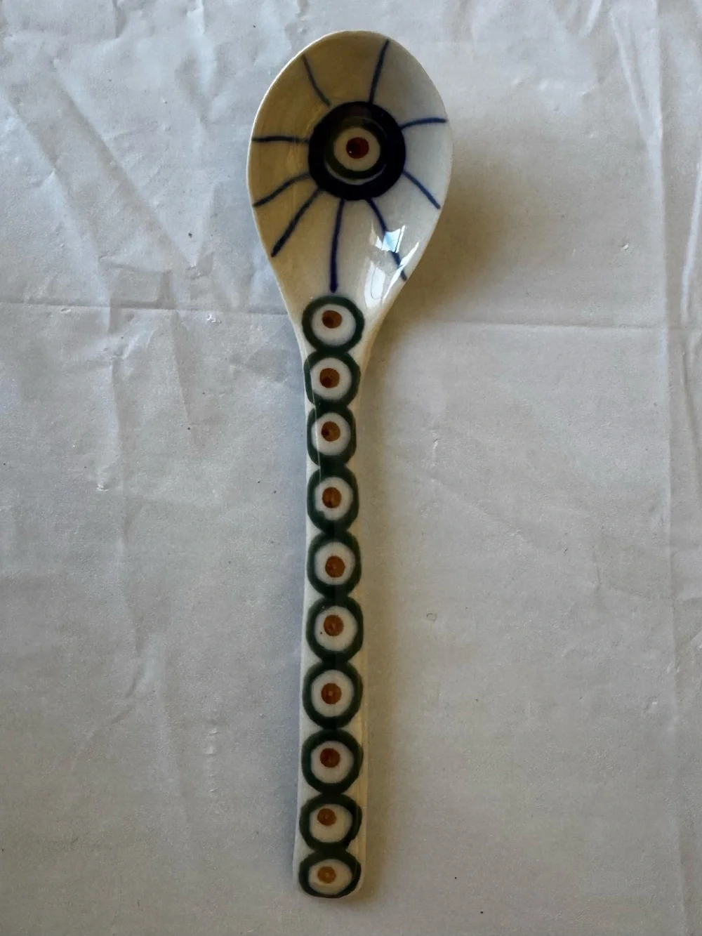 Polish Pottery Ceramic Spoon in Green and Blue